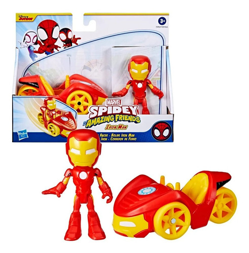 Figura Spidey Amazing Friends Iron Man 10cm + Vehículo Febo
