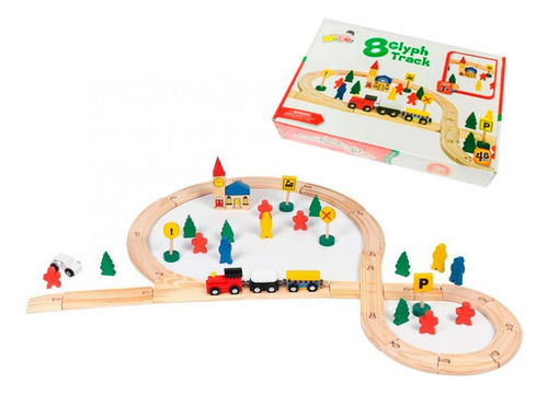 Tren De Madera Con Riel, 48 Piezas Sin Control Remot