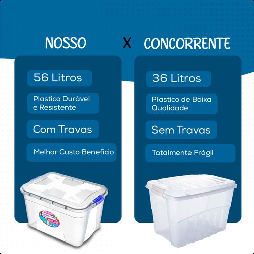 Kit 6 Caixas 56l Organizadora Multiuso Com Tampa Trava
