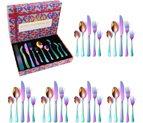 Juego De Cubiertos De Acero Inoxidable 30 Piezas Arcoíris