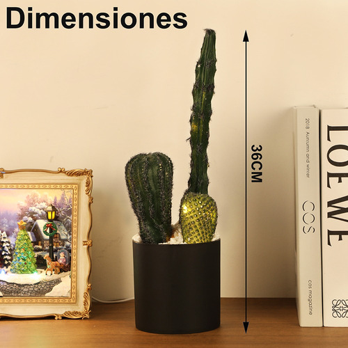 Lámpara Cactus Artificial Led Plantas Desierto En Maceta Verde