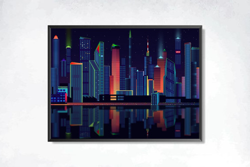 Arte Digital Ciudad Nocturna 2 - Cuadro (30×40 -marco Negro)