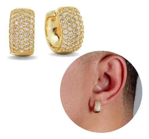 Argola Cravejada Masculino Brilhante Brinco Neymar Banhado Ouro 18k Evidence Semijoias — foto 1