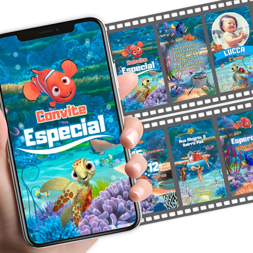 Convite Digital Animado Procurando Nemo Com Música Azul