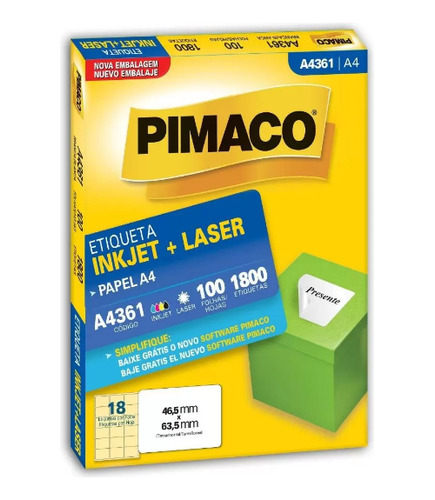 Etiqueta Pimaco A4 Inkjet+laser Branca 361