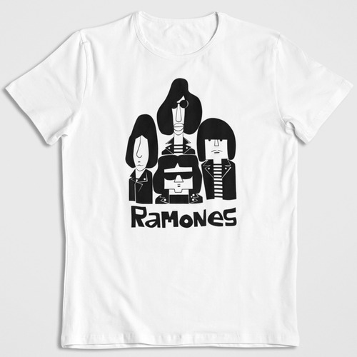 Polera Blanca Algodon Estampada Dtf Ramones Icono Rock