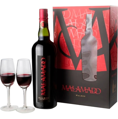 Vino Malamado Malbec Tinto 750ml C/ 2 Copas Zuccardi Estuche