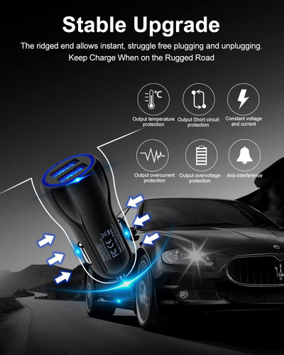 Car Charger, 2pack/12w Dual Usb Cargador Cigarette Lighter A