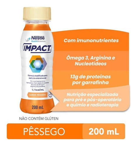 Impact Pêssego 200ml Nestlé - Kit Com 12 Unidades