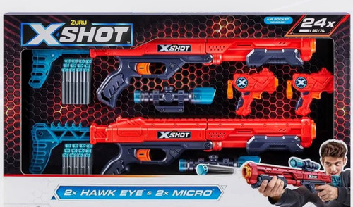 Zuru Lanzador Xshot 2 Hawk Eye 2 Micro Aire Pocket 24 Dardos