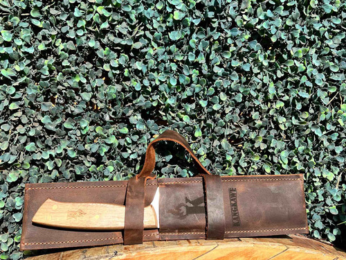 Set Parrillero Portable Cuchillo + Tenedor + Funda Cuero Pro