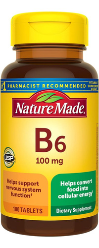 Nature Made Vitamina B6 100 Mg Con 100 Tabletas Hecho En Usa