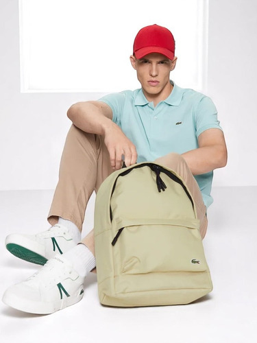 Mochila Lacoste Original Unisex Modelo Backpack Beige Liso