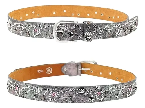 Cinto Feminino Design Floral Vintage Y2k Cravejado Cinza