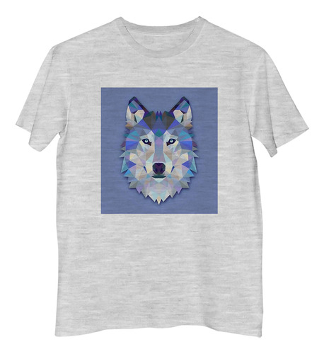 Remera Niño Animal Lobo Husky Geometrico Hipster Azul