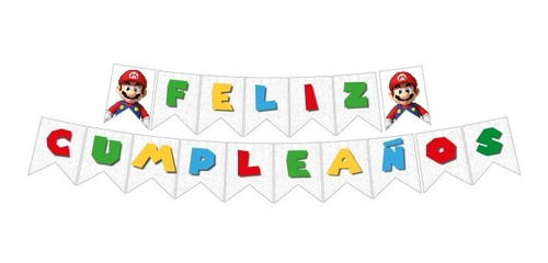 Imagen 1 de 4 de Banderín Feliz Cumpleaños-banderín Mario Bros-banner Cumple