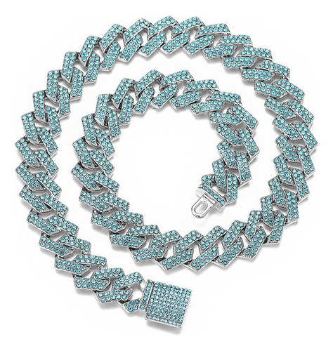 Collar De Eslabones Cubanos De Cristal Azul Helado