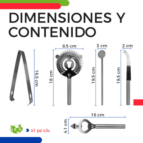 Slim Company Kit De Coctelería 8 Piezas Profesional 750 Ml Para Bartender De Acero Inoxidable Para Barman Con Shaker Color Plateado