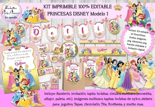 Kit Imprimible Princesas Disney Modelo 1 100% Editable