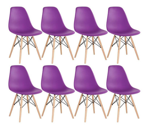 Kit - 8 X Cadeiras Charles Eames Eiffel Dsw Madeira Clara Estrutura da cadeira Roxo