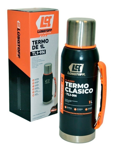Imagen 3 de 6 de Termo Acero Inox Lusqtoff TL1-9N 1 Lt Tapón Cebador negro