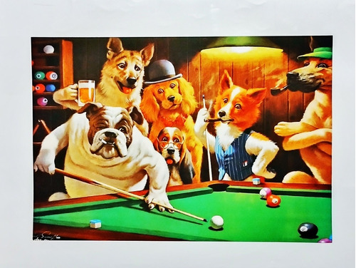 Poster Perros Jugando Pool 