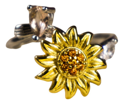 Anillo Ajustable Girasol Giratorio Antiestrés Ansiedad Mujer