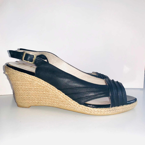 Sandalias Gacel 100% Cuero Color Negro Nro 38, 8cms De Alto