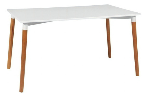 Mesa De Comedor Rectangular Eames Madera 120 X 80 Outlet Tapa Blanco Patas Natural