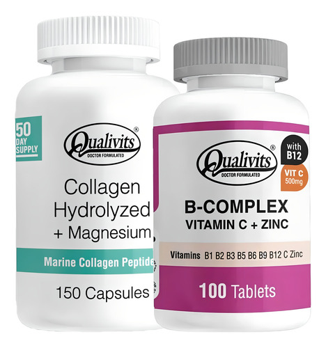 B Complex Vitamina C, Zinc Colágeno, Magnesio X150 Qualivits Sabor Sin Sabor