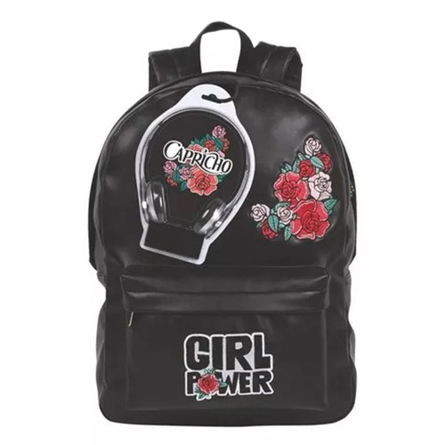 Mochila Capricho Couro Sound Girl Power + Fone - Original