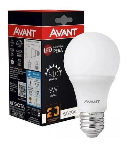 Kit 5 Lampada Bulbo 9w Branco Frio 6500k E27 Bivolt Avant Cor da luz Branco-frio 110V/220V