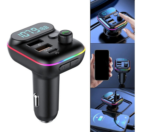 Transmisor Fm 51 Bt 5.0 Rainbow Led Carpetas Qc3.0a Microfon