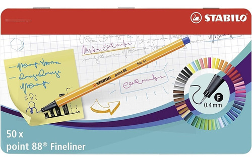 Caja Metálica Stabilo Point 88 50 Colores Punta Fina