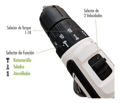 Imagen 2 de 9 de Taladro Atornillador Inalámbrico 3/8 25nm Batería 12v Litio