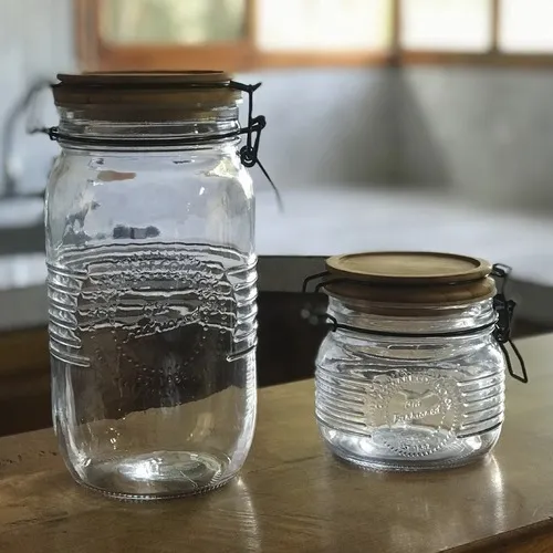Frasco De Vidrio Tapa Hermetica Madera 1000 Ml Organizador Color Marrón