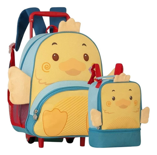 Mochila Rodinhas Infantil Escolar + Lancheira- Patinho -clio