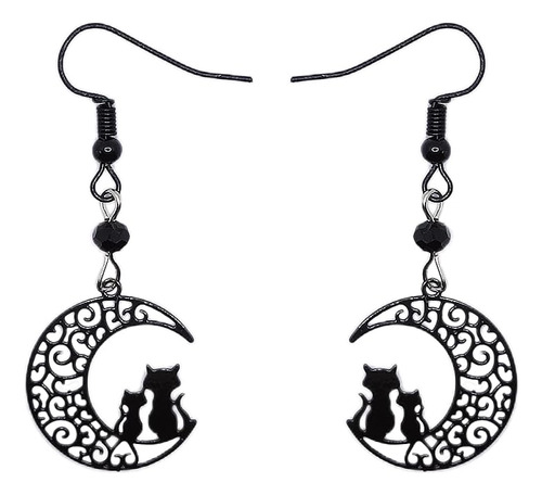 Aretes Colgantes Luna Negra Y Gato Para Mujeres Y Niñas Boni