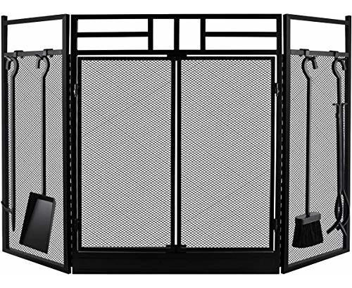 Amagabeli Fireplace Screen With Doors Large Flat Guard F