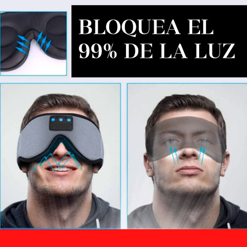 Antifaz Auriculares Para Dormir Mascara Meditación Bluetooth Gris Liso