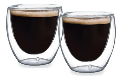 Imagem 1 de 9 de Jogo 2 Xícaras Café Copos Vidro Parede Dupla 90ml