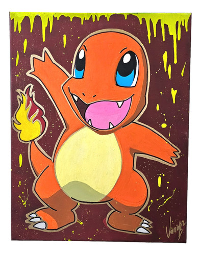 Cuadro Decorativo Pintura Animé Pokemon Charmander Neón