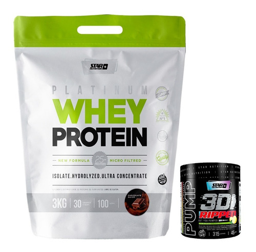 Whey Protein 3 Kg Star Nutrition + Pump Ripped 315 Gr