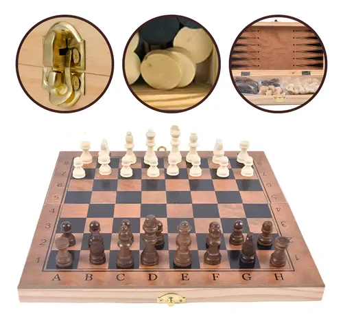 Jogo De Xadrez, Dama E Gamão 3 Em 1 Tabuleiro Dobrável Rocket