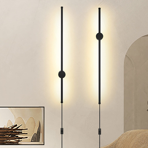 Luz Enchufar Aplique Pared Juego 2 Moderna Lampara Led Negro