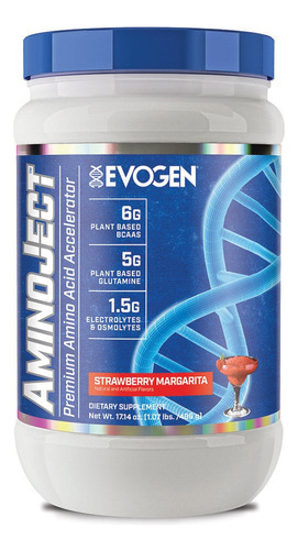 Bcaa Evogen Aminoject Premium Aminoácidos 30 Servicios Sabor Strawberry Margarita