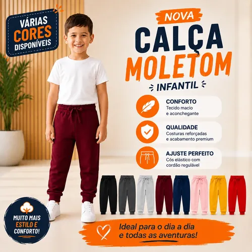 Kit 5 Calça Moletom Infantil Grosso Peluciado Creche Frio - foto 1
