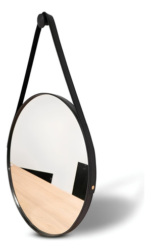 Espelho Redondo Adnet Lavabo 50cm Couro Com Pino