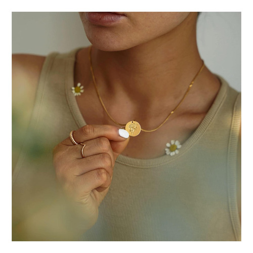 Mevecco Gold Birth Flower Collar Para Mujeres 12 Meses Disco