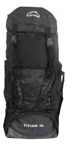 Mochila Para Camping Trekking Outdoor Tm Negra De 90lts Color Negro Diseño De La Tela Liso